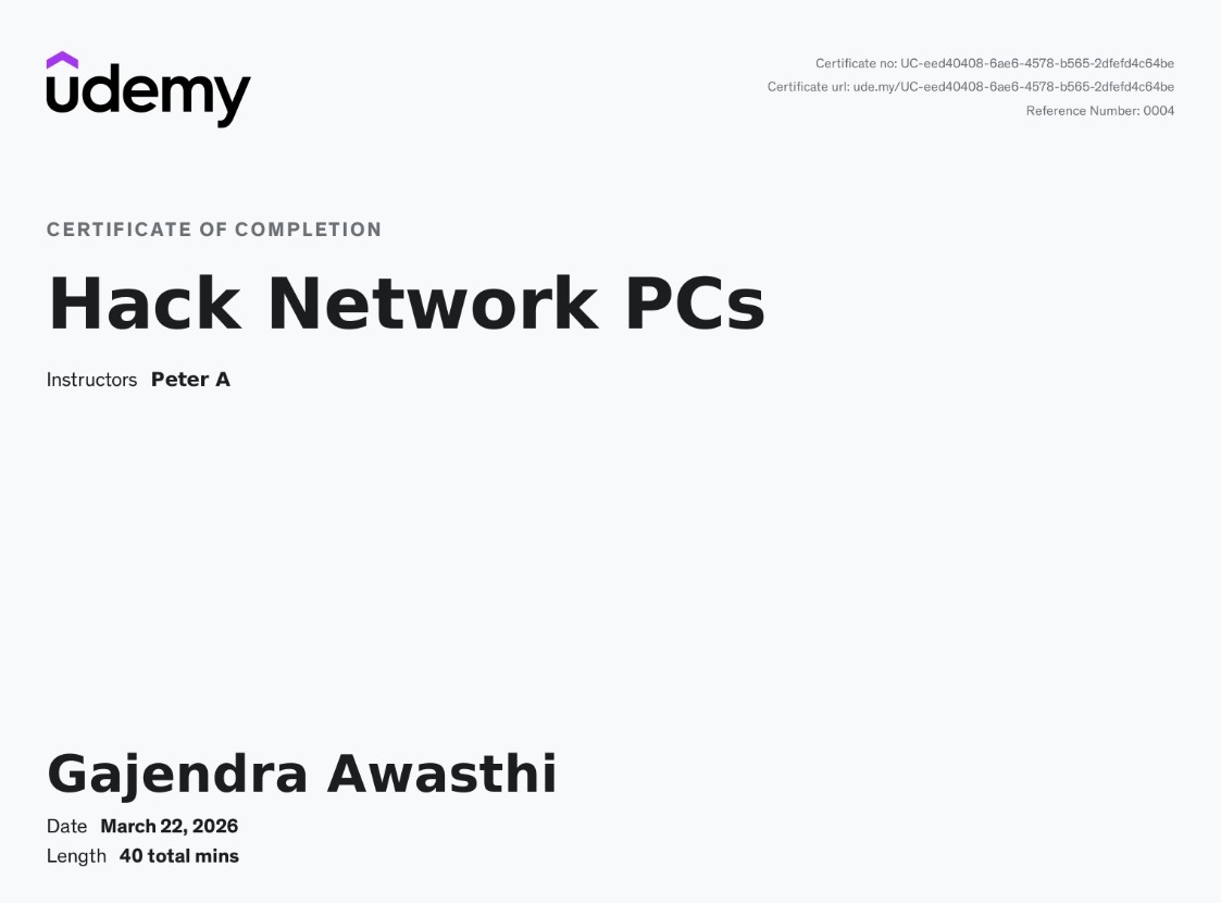 Udemy Hack Network PCs Certificate (Advanced)